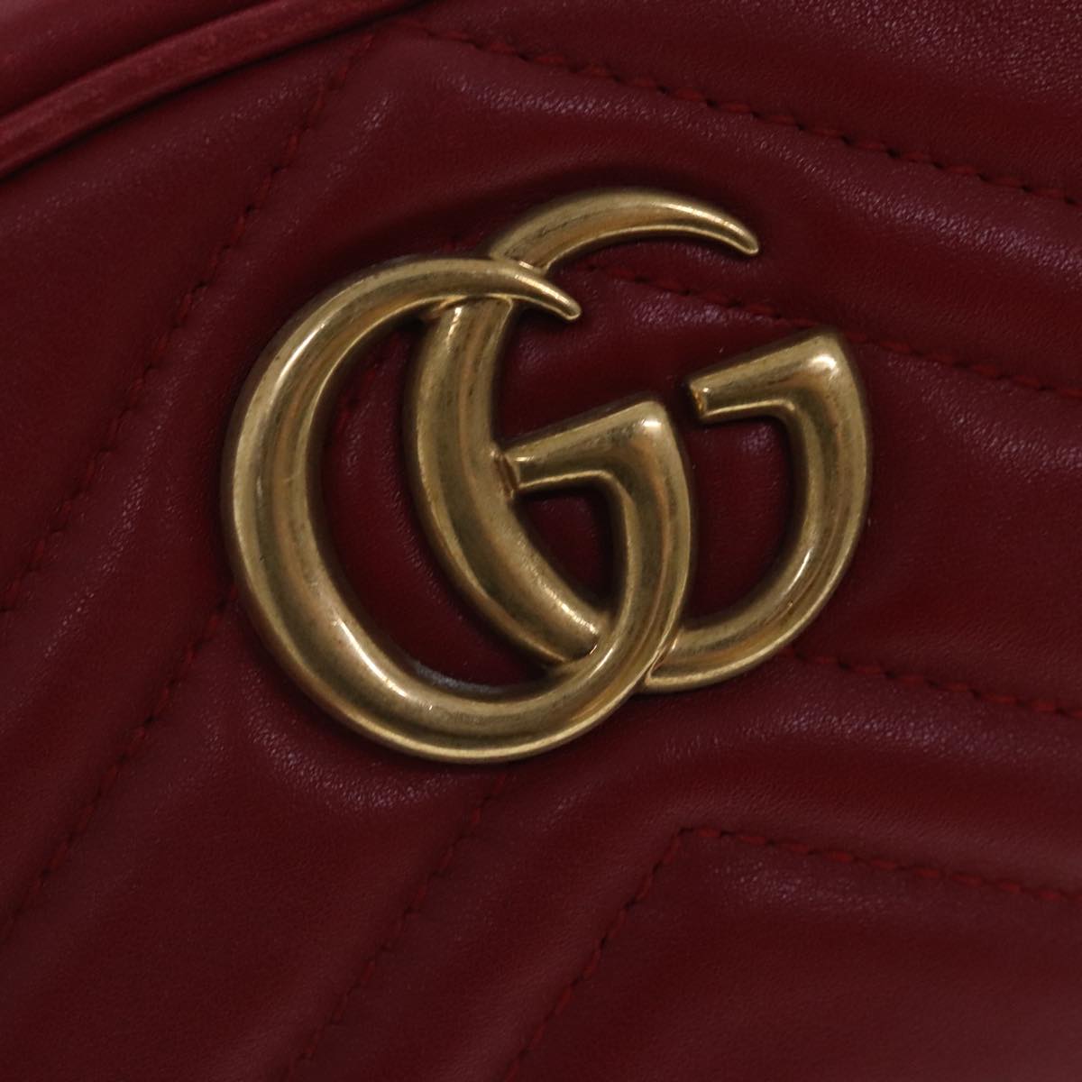 GUCCI GG Marmont Waist bag Leather Red Gold 476434 Auth ar12701