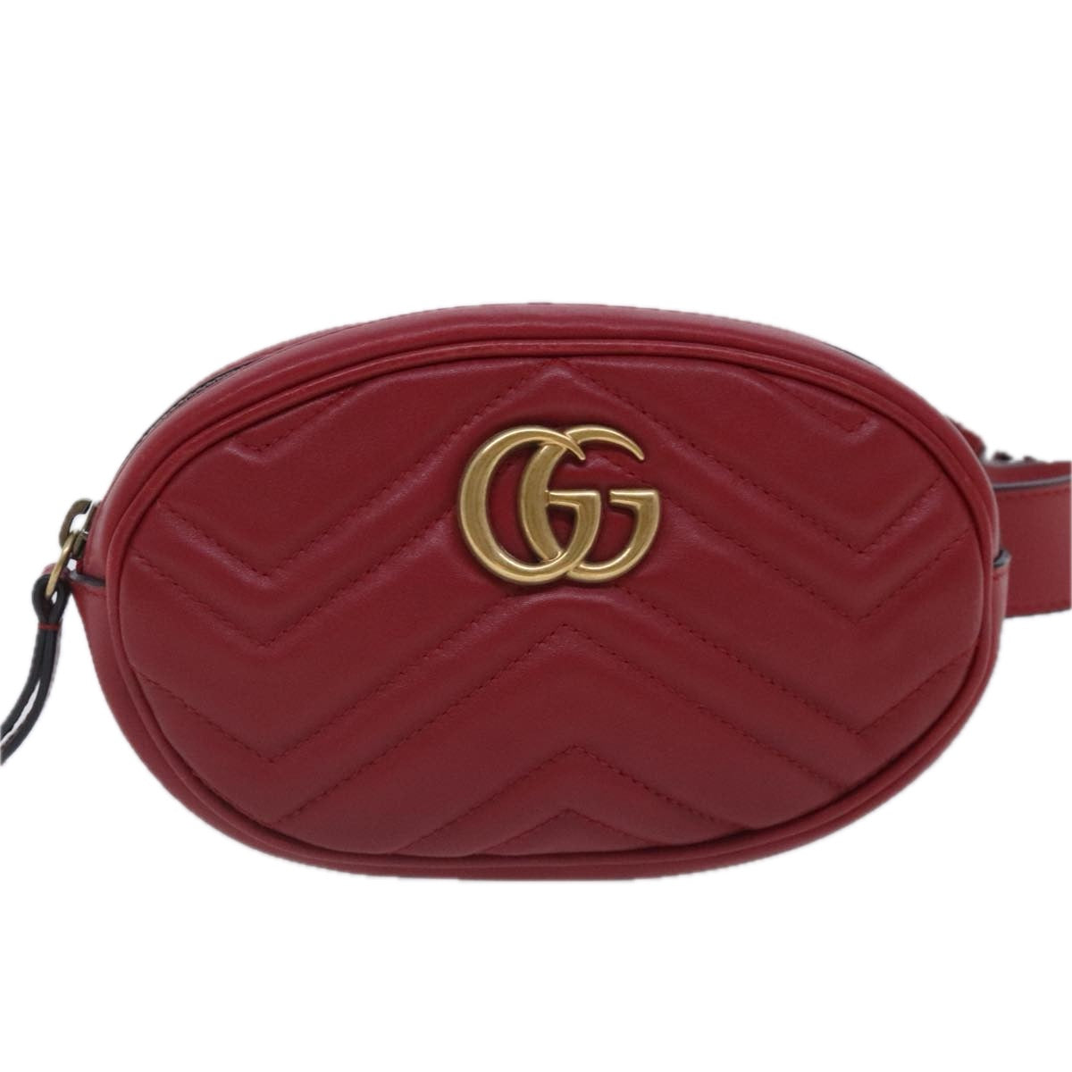 GUCCI GG Marmont Waist bag Leather Red Gold 476434 Auth ar12701