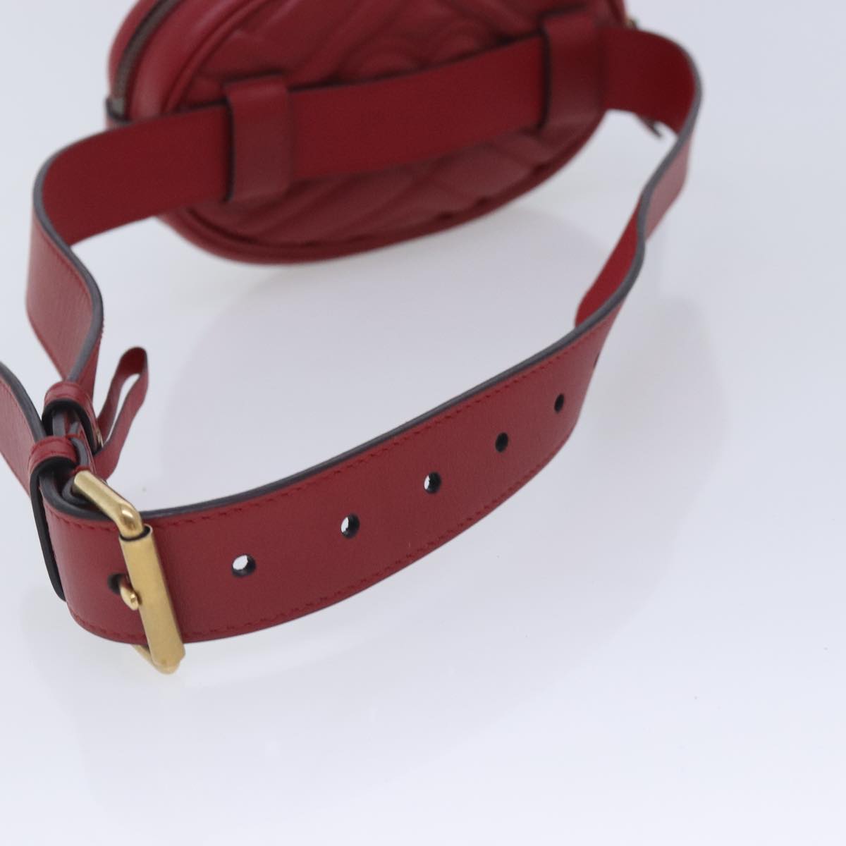 GUCCI GG Marmont Waist bag Leather Red Gold 476434 Auth ar12701