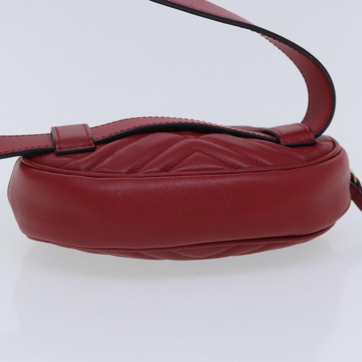 GUCCI GG Marmont Waist bag Leather Red Gold 476434 Auth ar12701