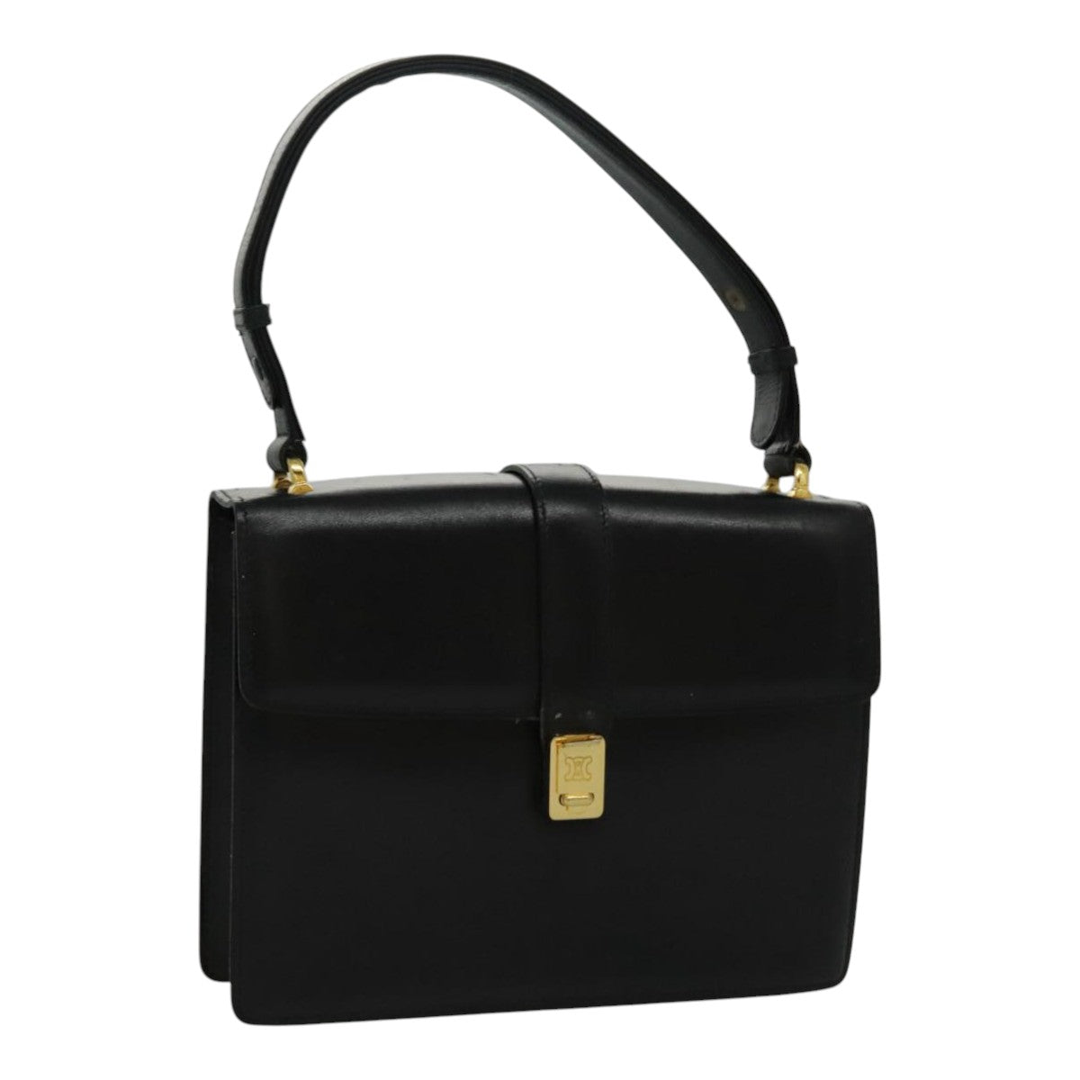 CELINE Shoulder Bag Leather Black Gold Auth ar12705