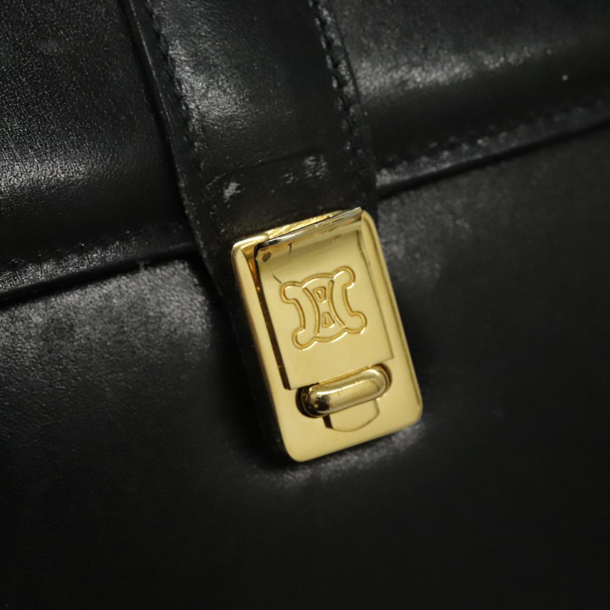 CELINE Shoulder Bag Leather Black Gold Auth ar12705