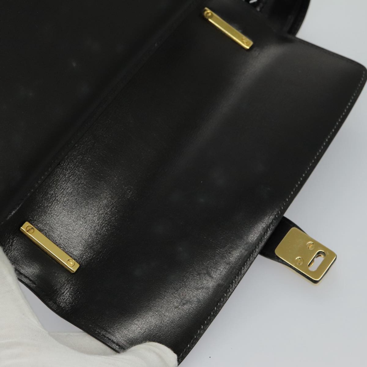 CELINE Shoulder Bag Leather Black Gold Auth ar12705