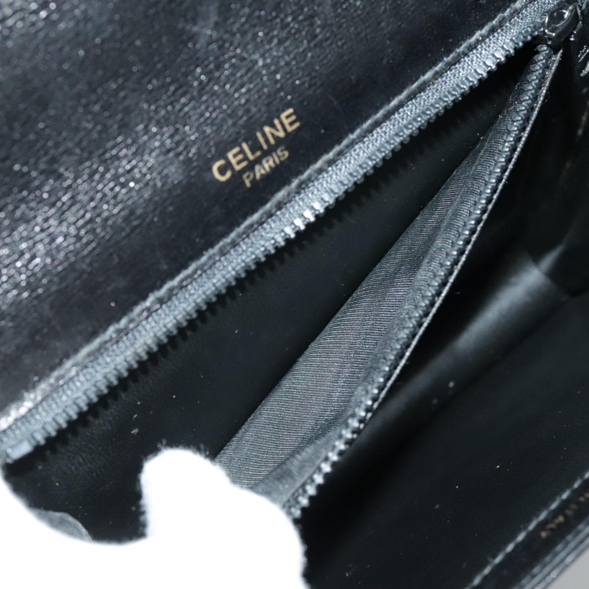 CELINE Shoulder Bag Leather Black Gold Auth ar12705