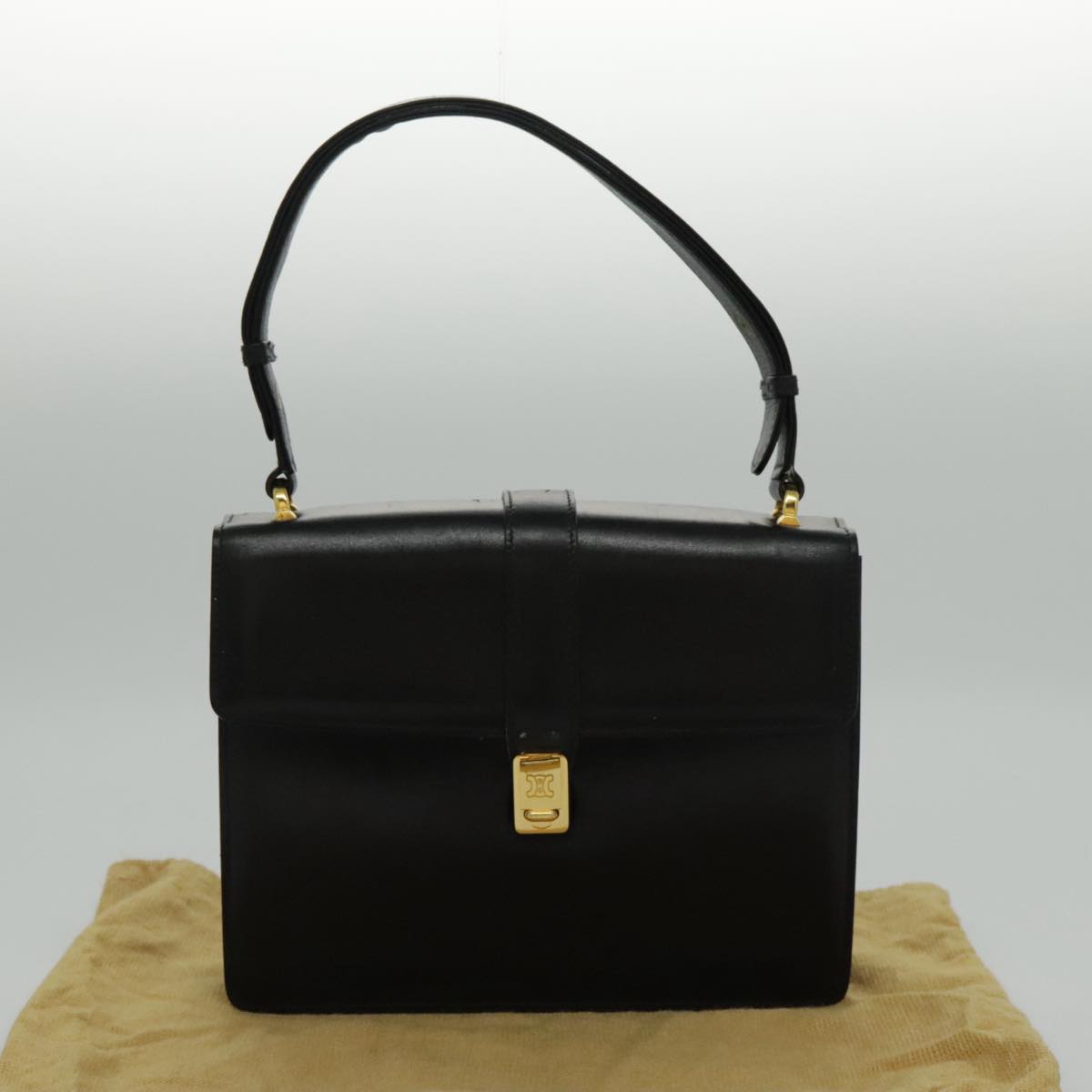 CELINE Shoulder Bag Leather Black Gold Auth ar12705