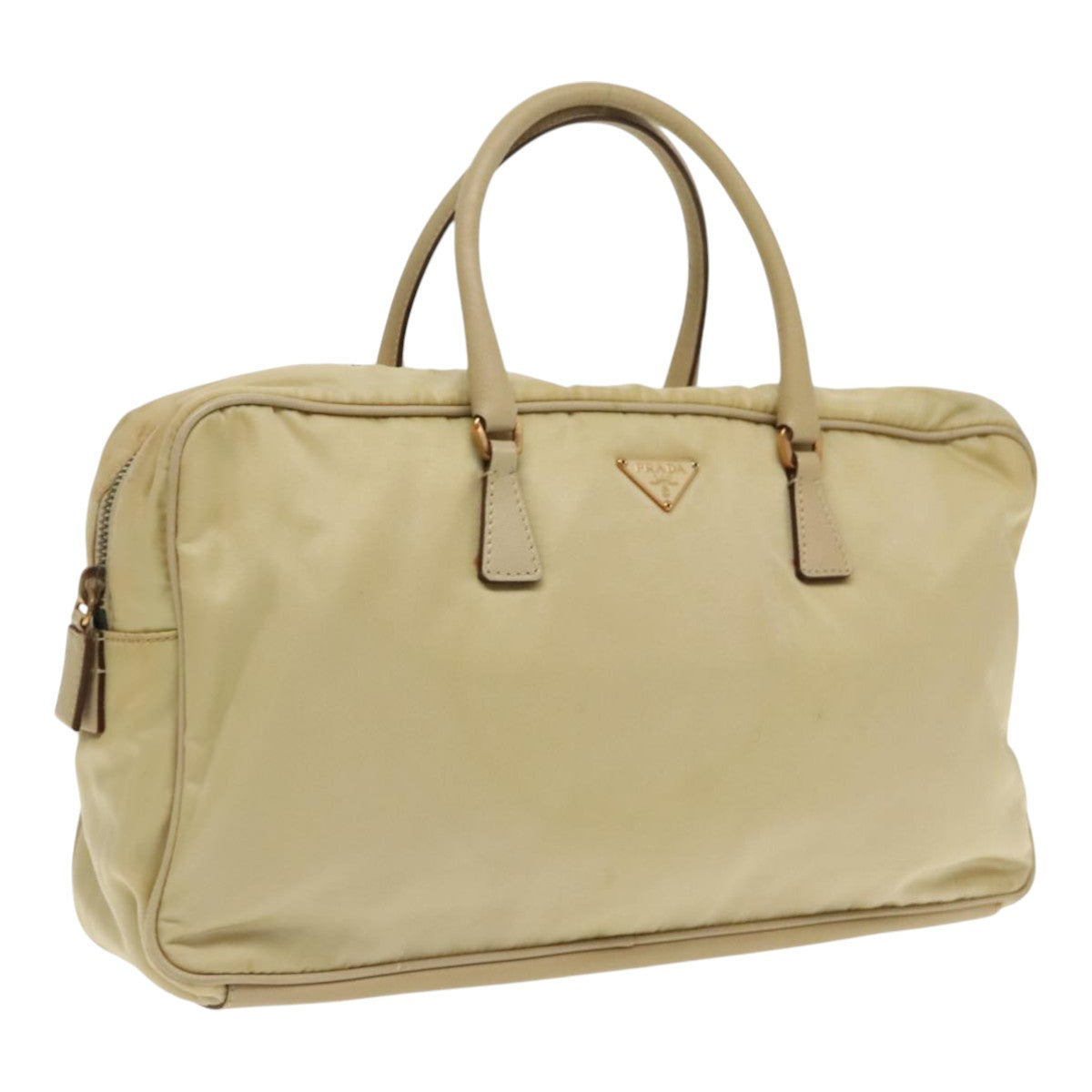 PRADA Hand Bag Nylon Beige Gold Auth ar12718