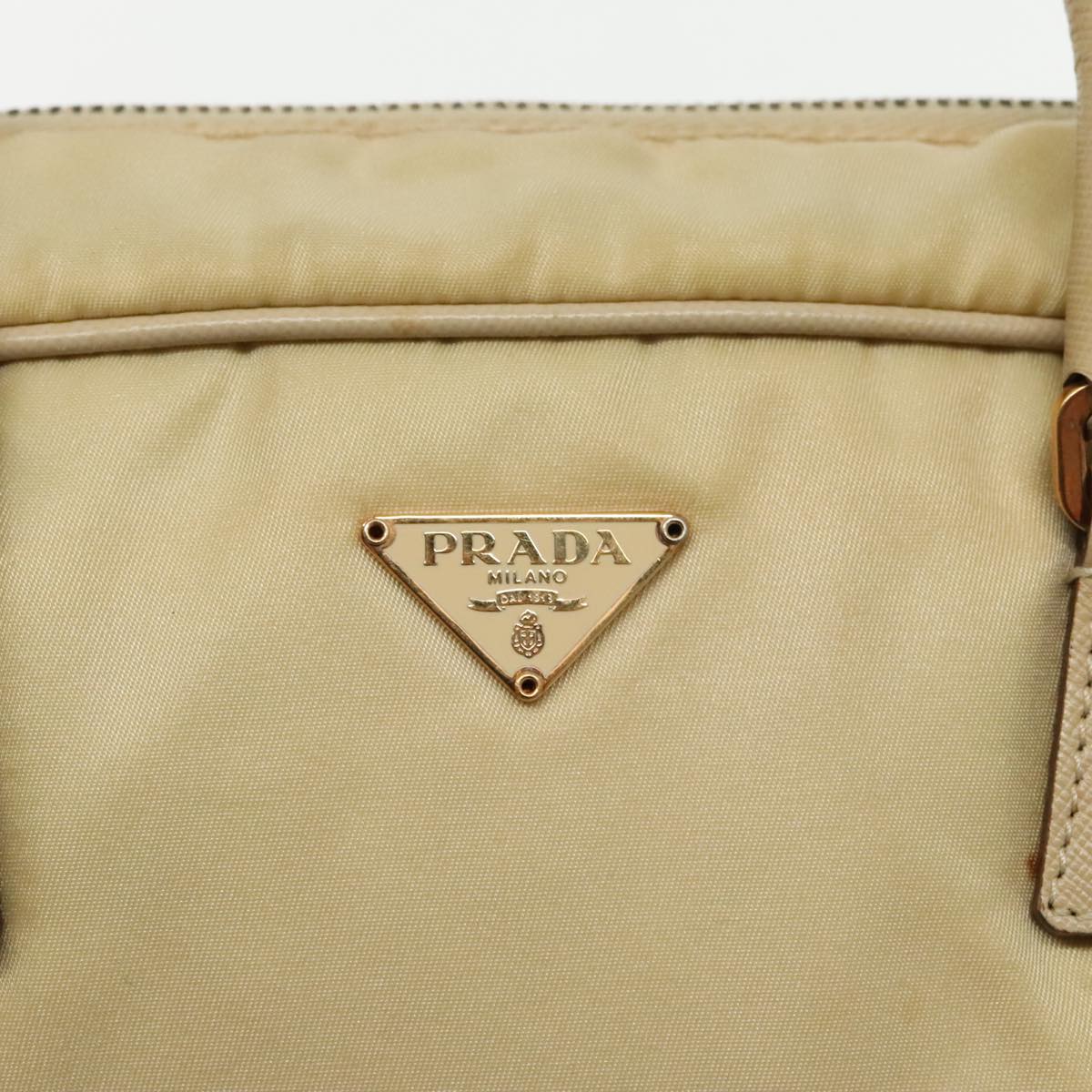 PRADA Hand Bag Nylon Beige Gold Auth ar12718