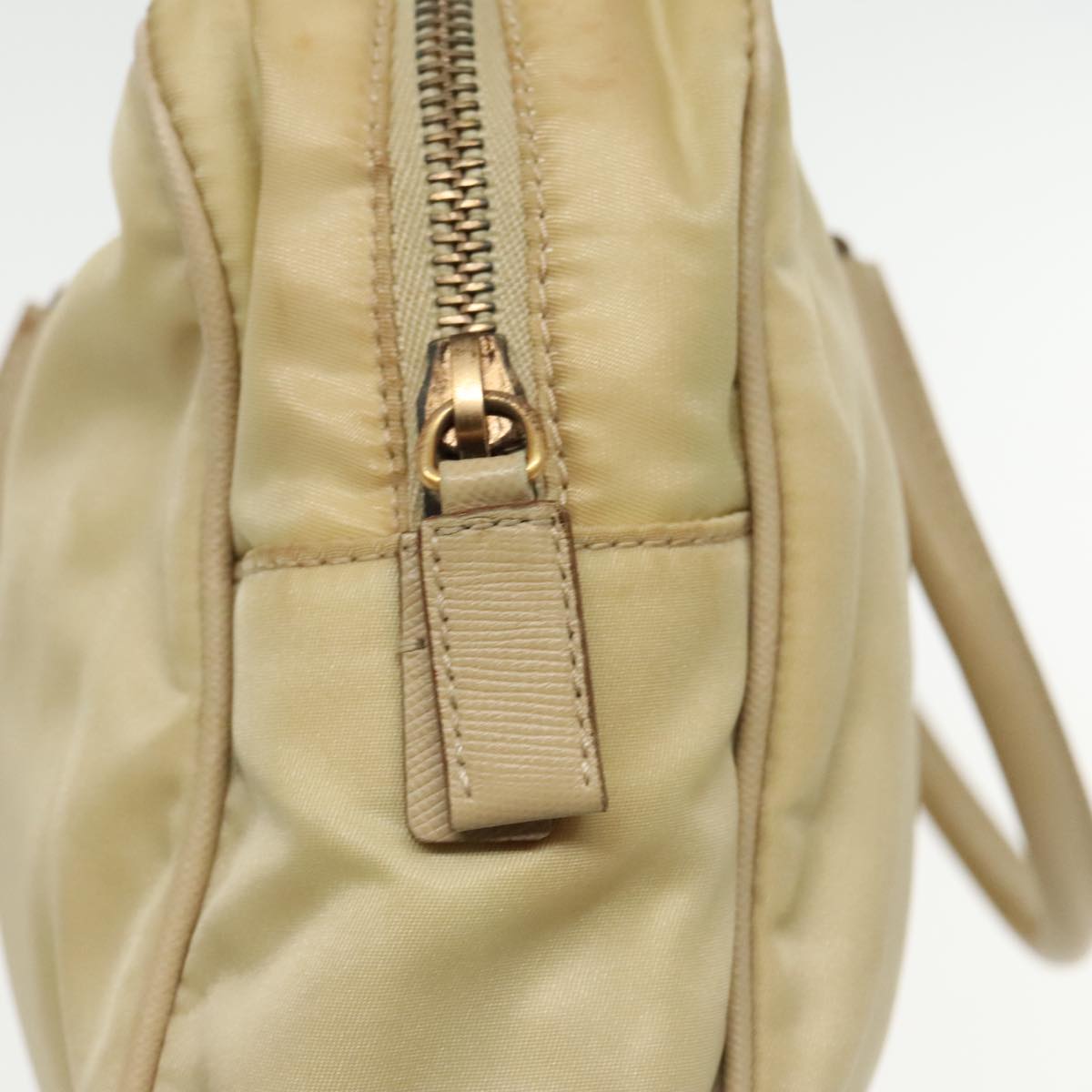 PRADA Hand Bag Nylon Beige Gold Auth ar12718