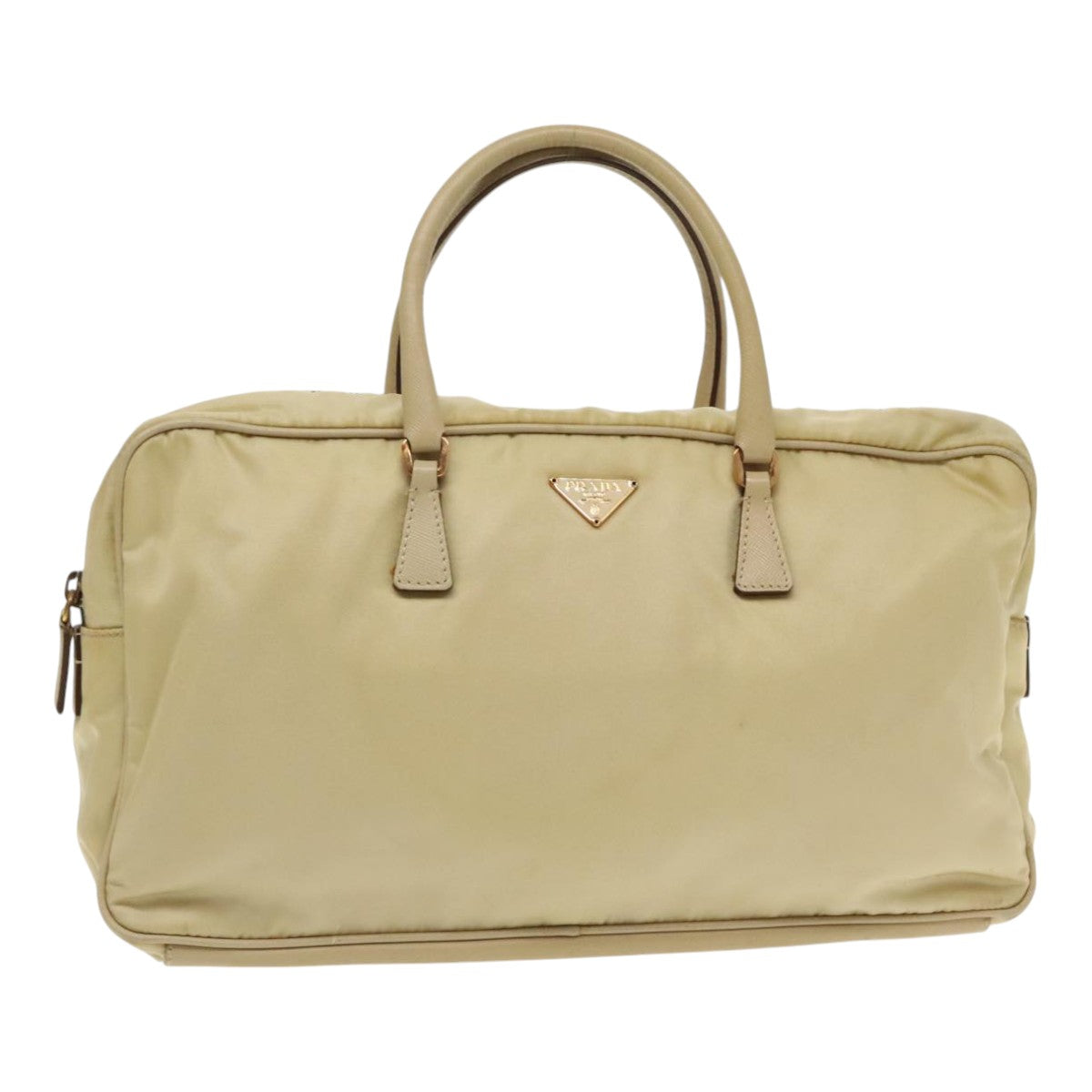 PRADA Hand Bag Nylon Beige Gold Auth ar12718