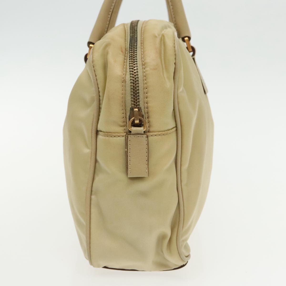 PRADA Hand Bag Nylon Beige Gold Auth ar12718