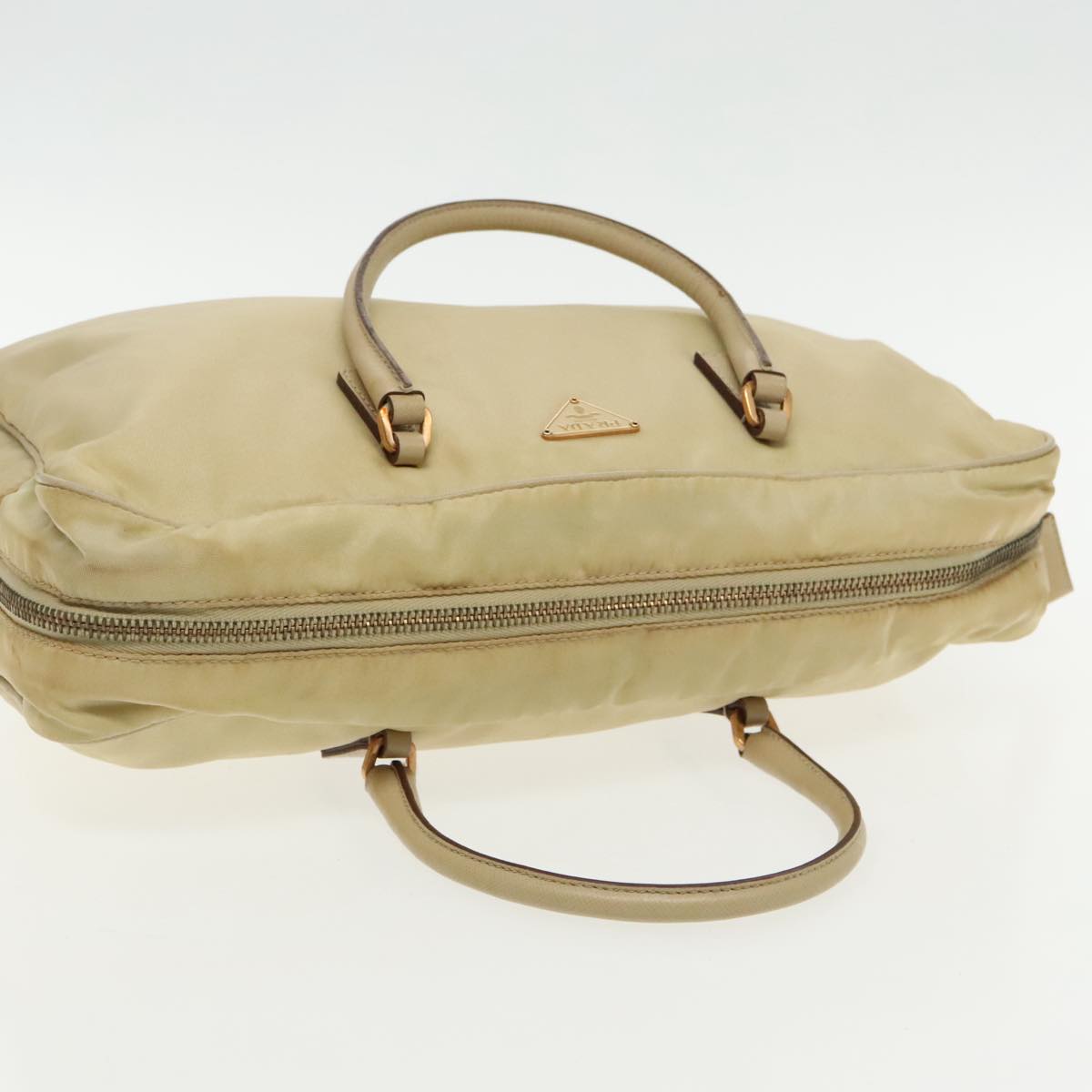 PRADA Hand Bag Nylon Beige Gold Auth ar12718