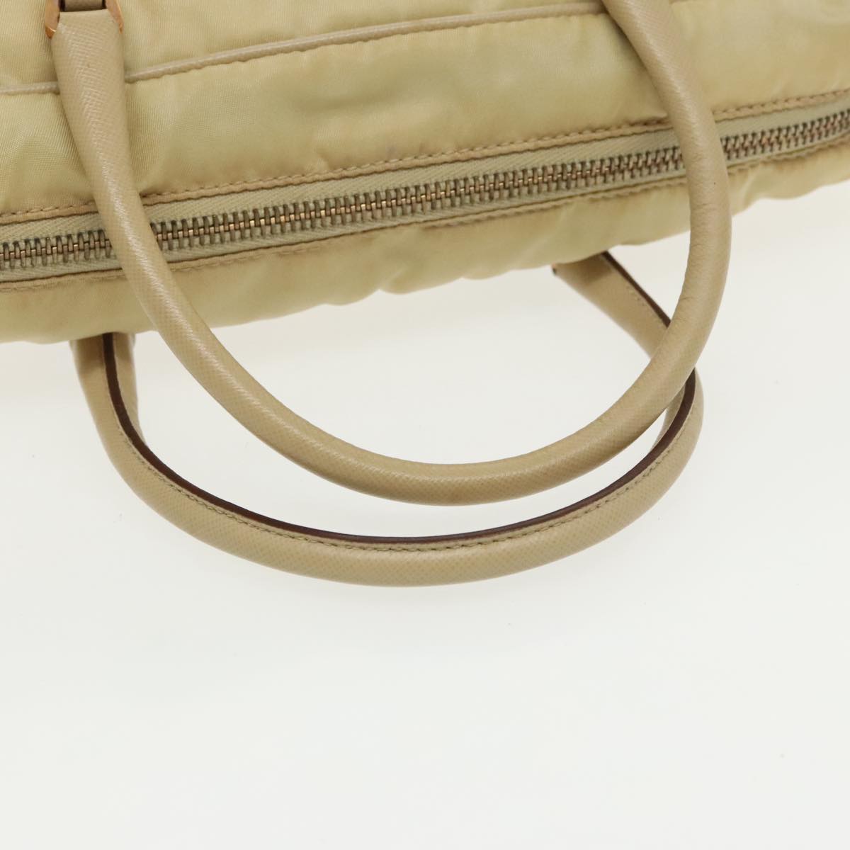 PRADA Hand Bag Nylon Beige Gold Auth ar12718