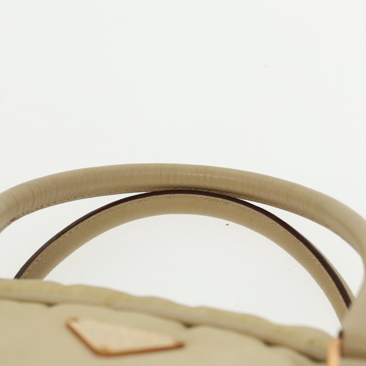 PRADA Hand Bag Nylon Beige Gold Auth ar12718