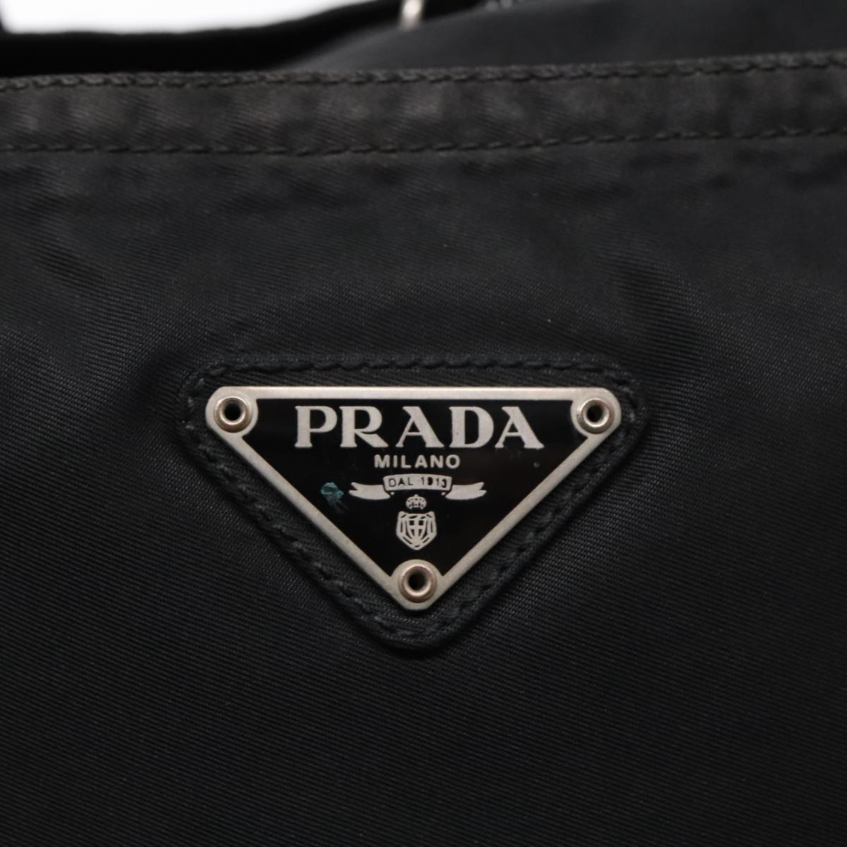 PRADA Tote Bag Nylon Black Silver Auth ar12720