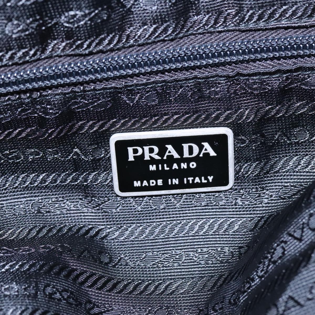 PRADA Tote Bag Nylon Black Silver Auth ar12720