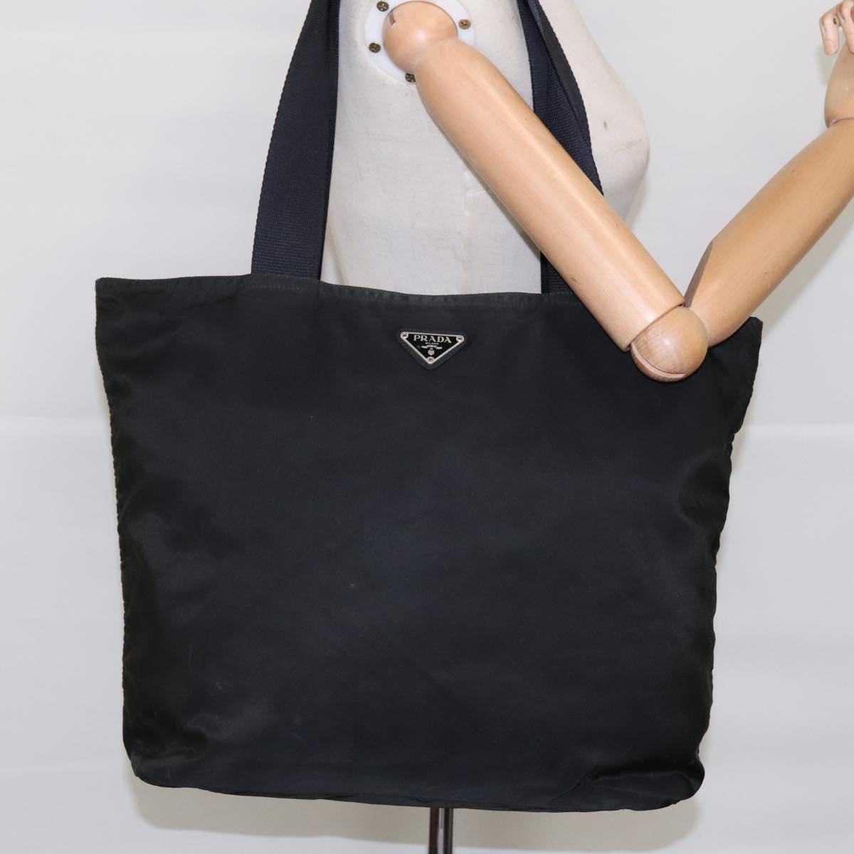 PRADA Tote Bag Nylon Black Silver Auth ar12720