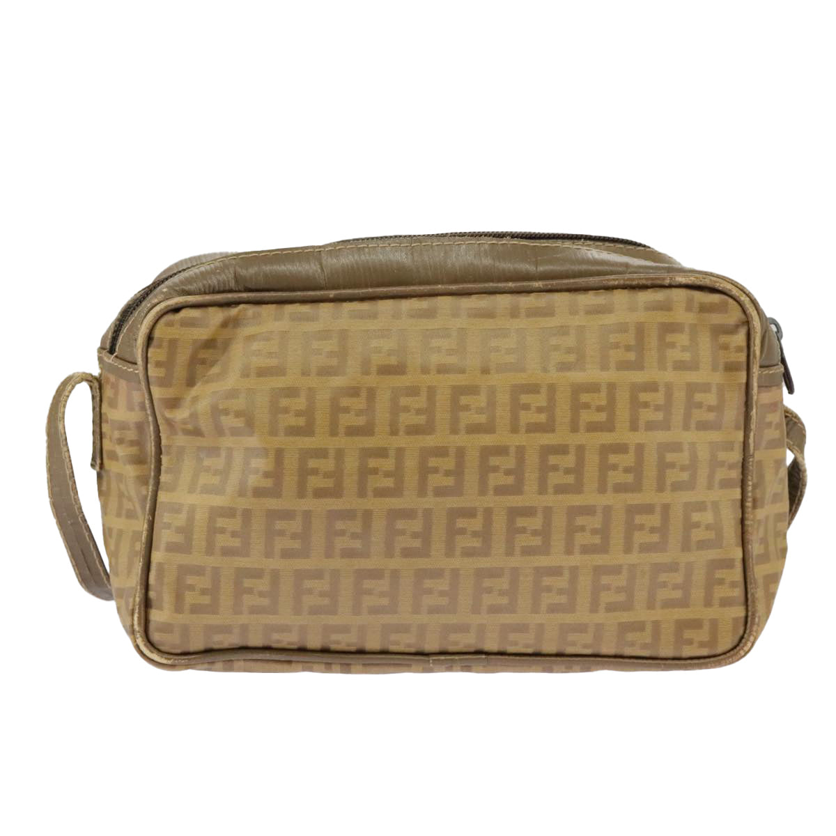 FENDI Zucchino Canvas Shoulder Bag Vintage Beige Auth ar12721