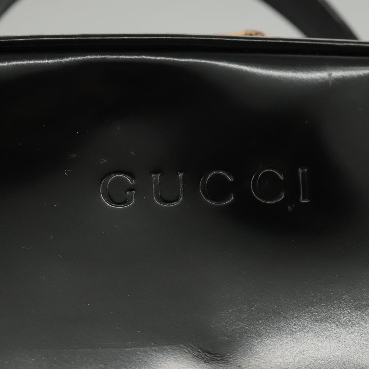 GUCCI Bamboo Vanity Hand Bag Patent 2way Black 000 3270 0323 Auth ar12726