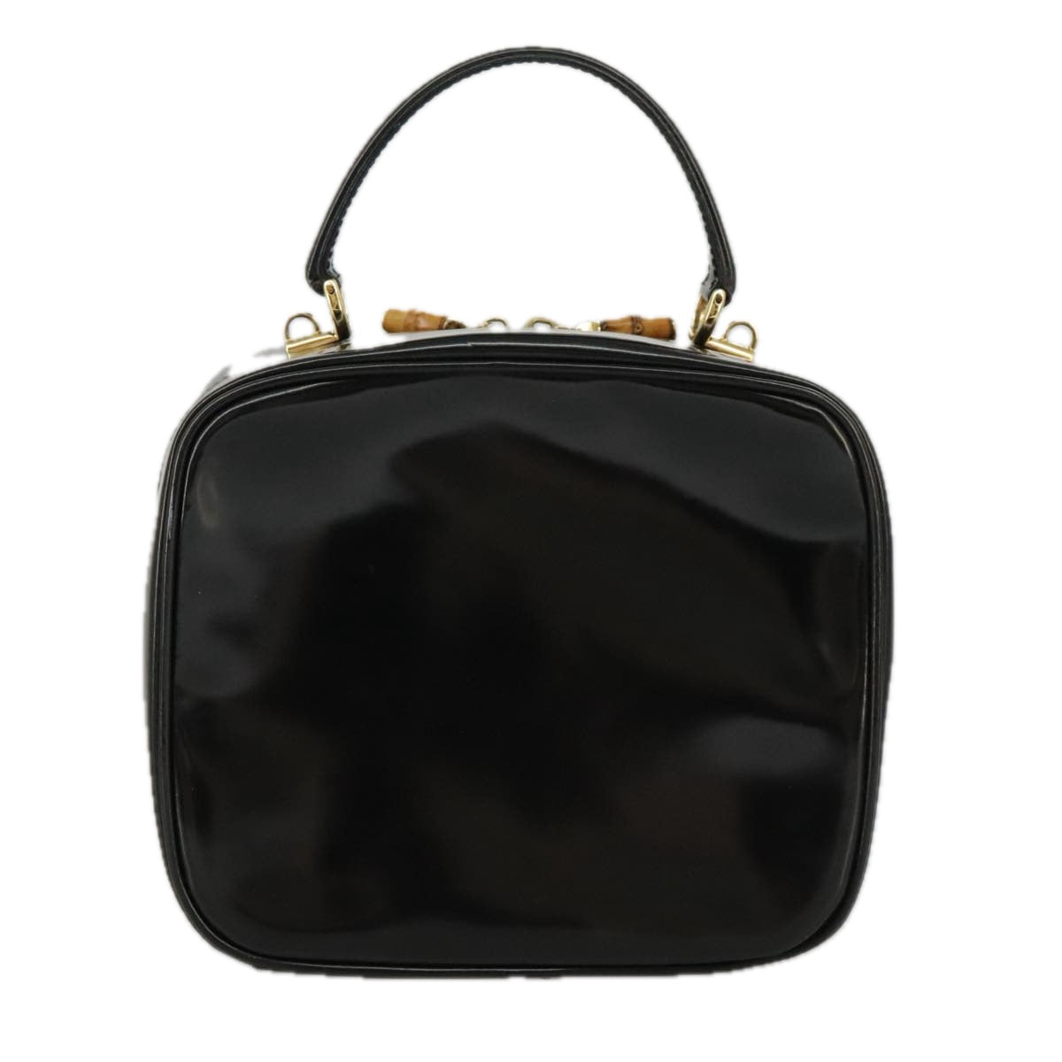 GUCCI Bamboo Vanity Hand Bag Patent 2way Black 000 3270 0323 Auth ar12726 - 0