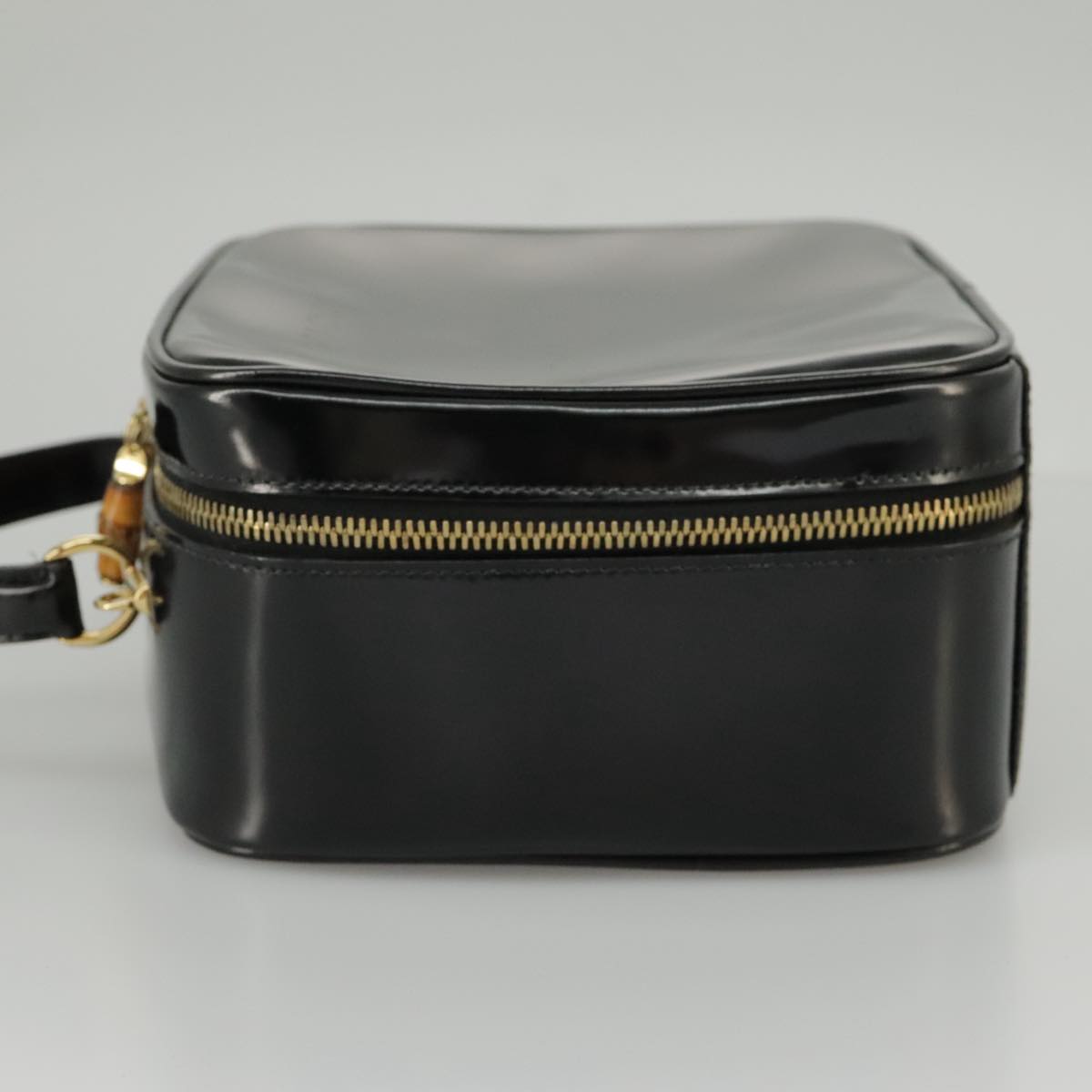 GUCCI Bamboo Vanity Hand Bag Patent 2way Black 000 3270 0323 Auth ar12726