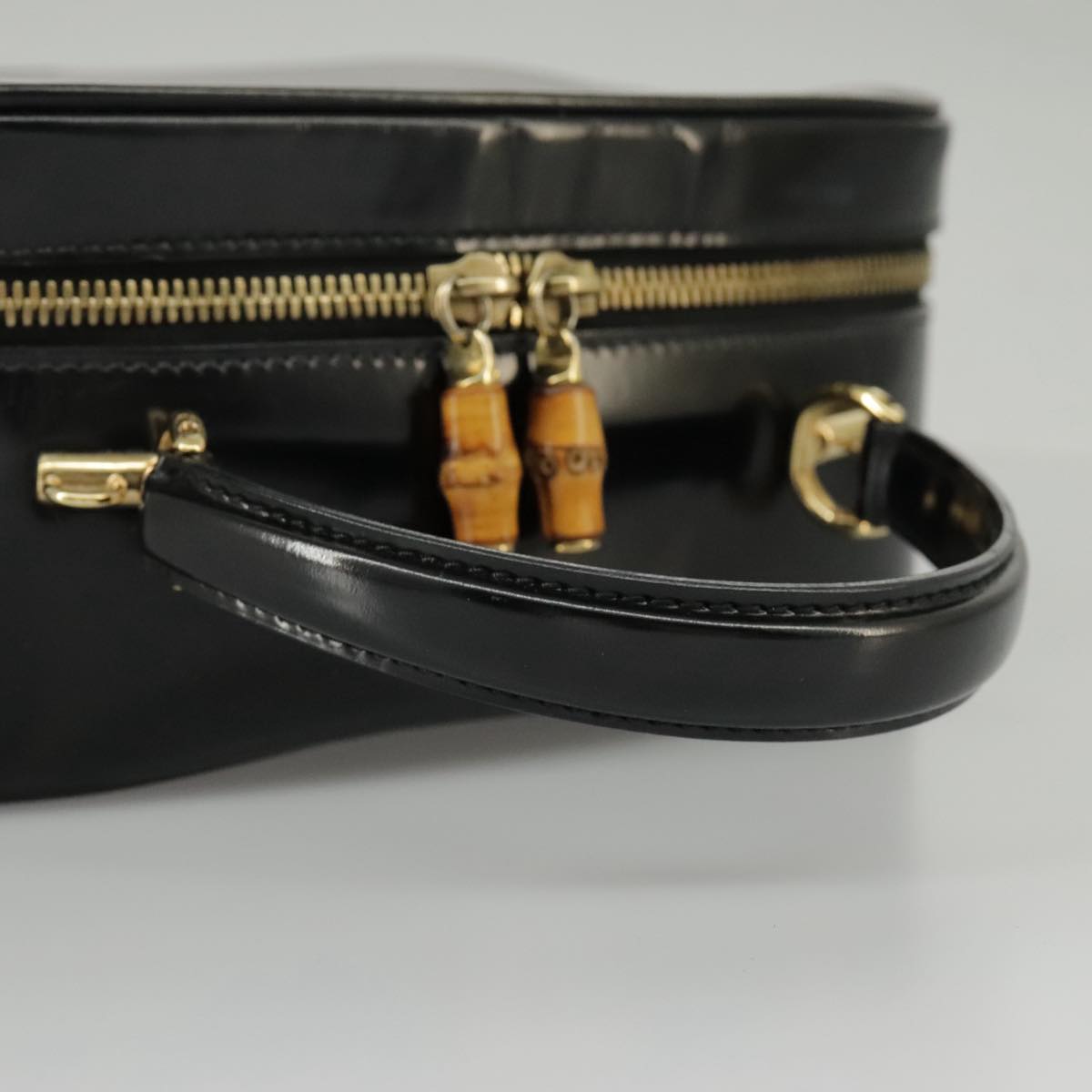 GUCCI Bamboo Vanity Hand Bag Patent 2way Black 000 3270 0323 Auth ar12726