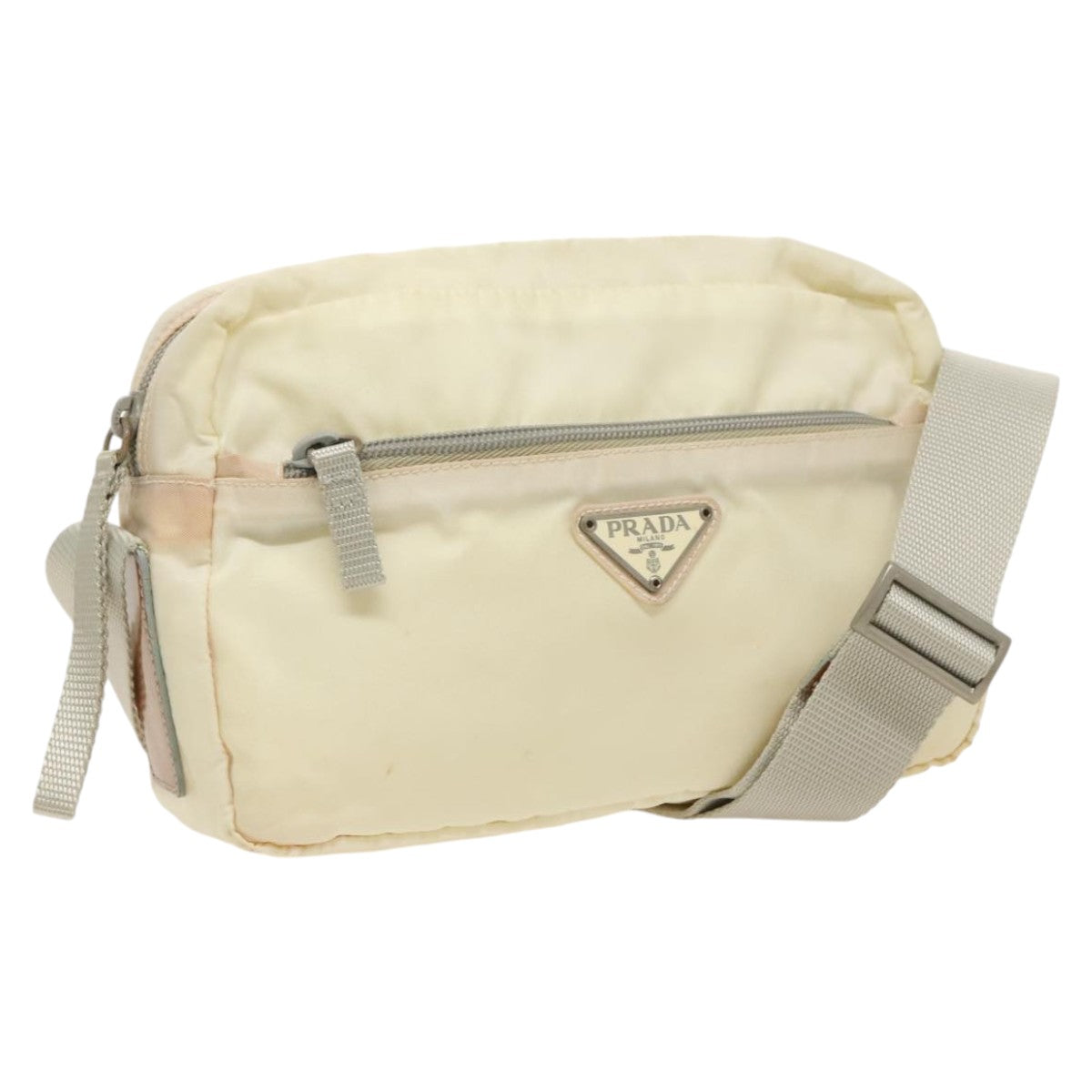 PRADA Shoulder Bag Nylon Silver White Auth ar12730