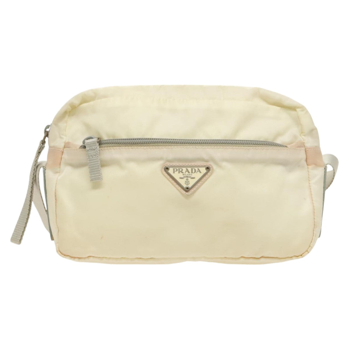 PRADA Shoulder Bag Nylon Silver White Auth ar12730