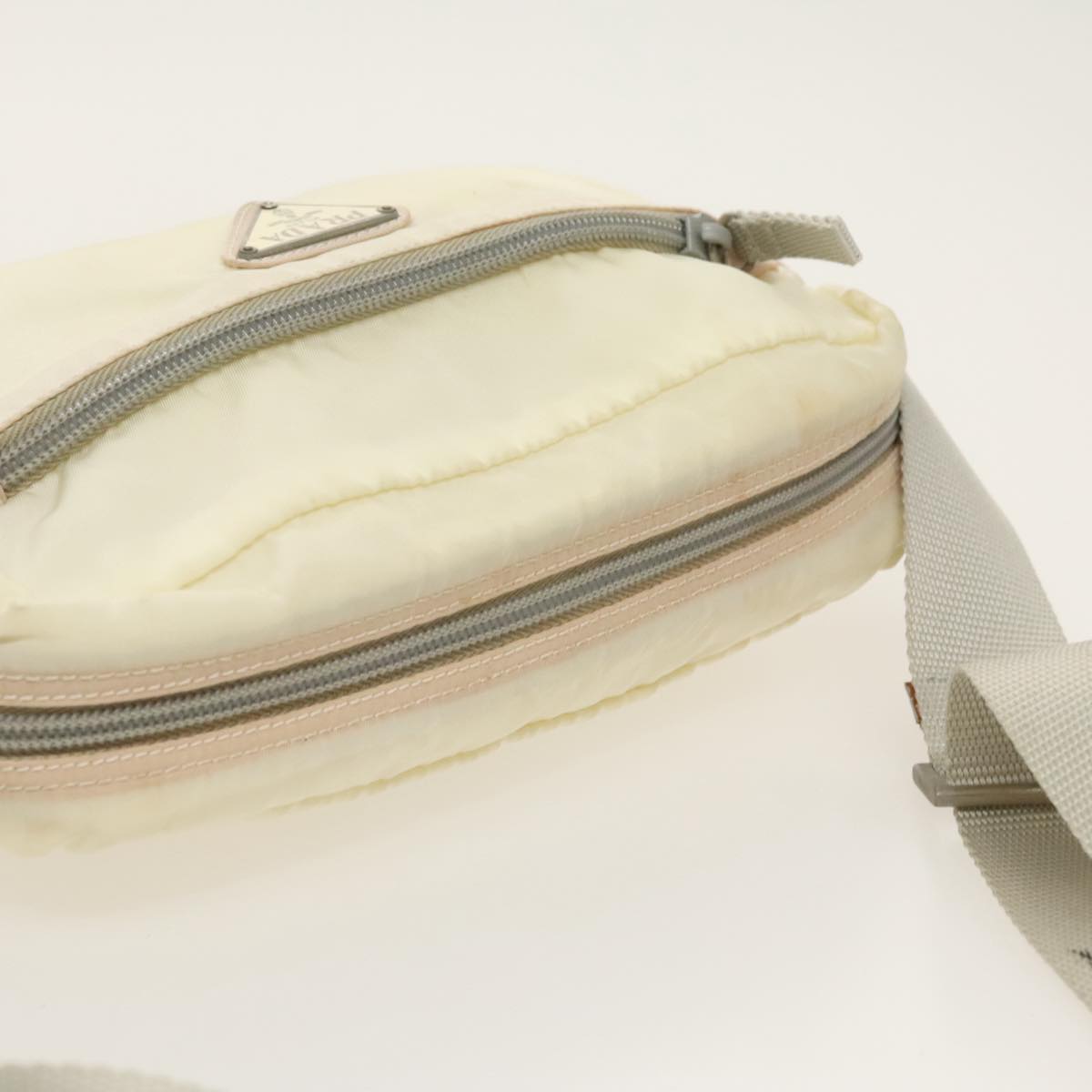 PRADA Shoulder Bag Nylon Silver White Auth ar12730