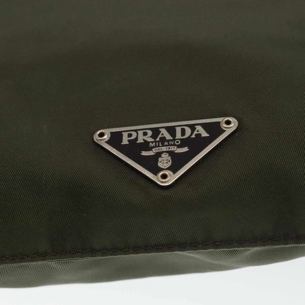 PRADA Shoulder Bag Nylon Khaki Silver Auth ar12731