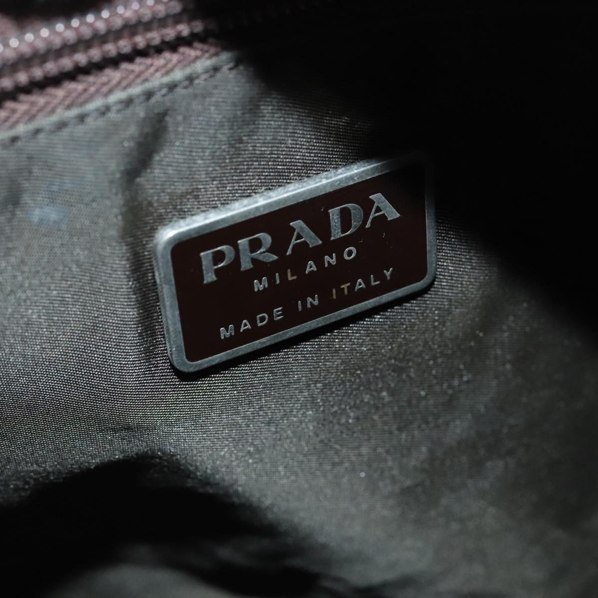 PRADA Shoulder Bag Nylon Khaki Silver Auth ar12731