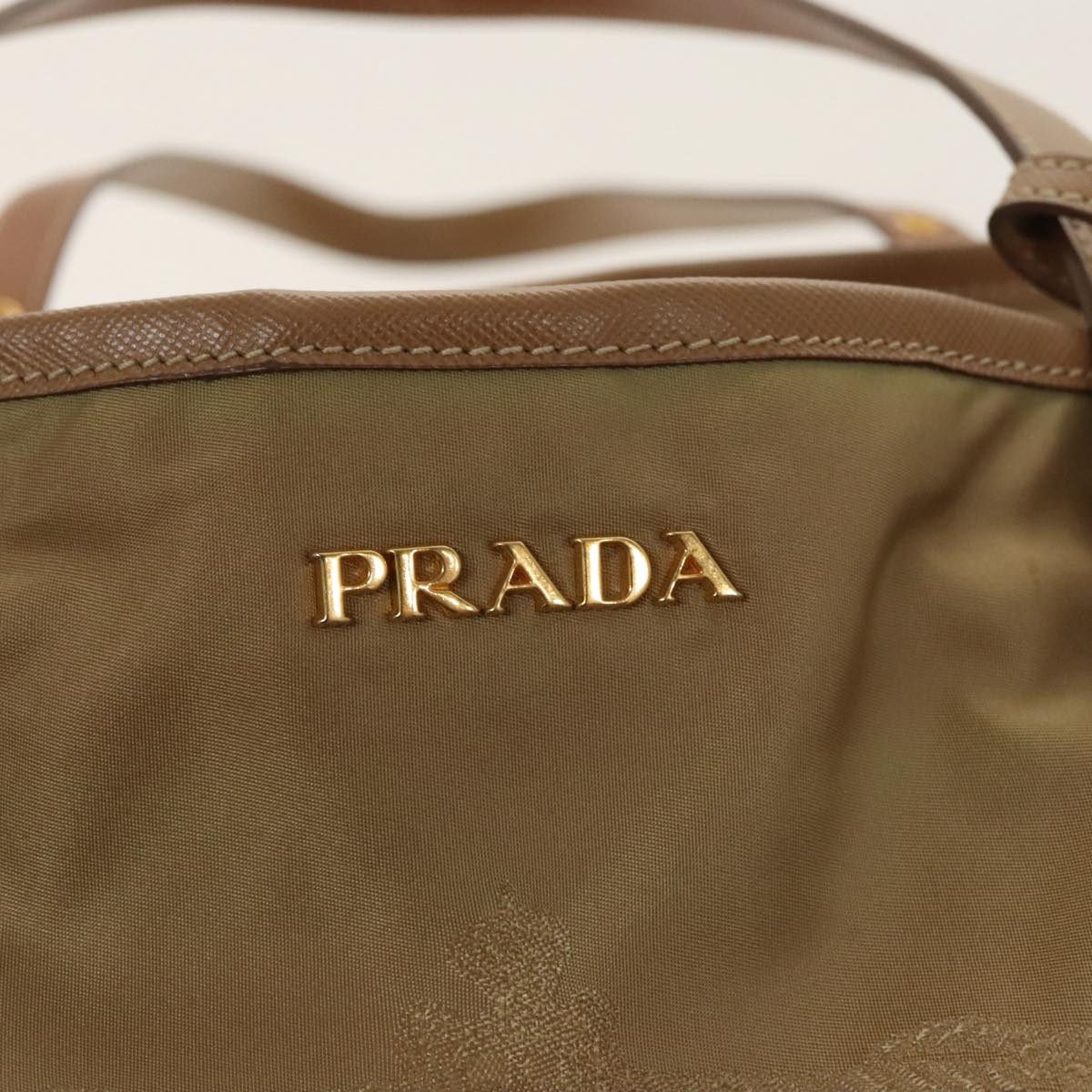 PRADA Tote Bag Nylon Beige Gold Auth ar12733