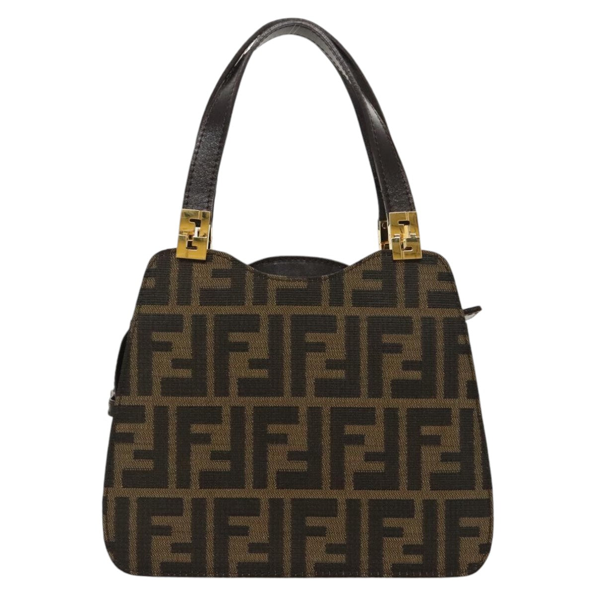 FENDI Zucca Canvas Hand Bag Brown Black gold Auth ar12735 - 0