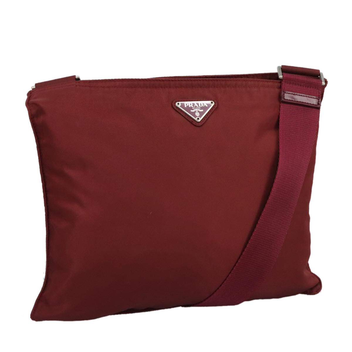 PRADA Shoulder Bag Nylon Bordeaux Silver Auth ar12740