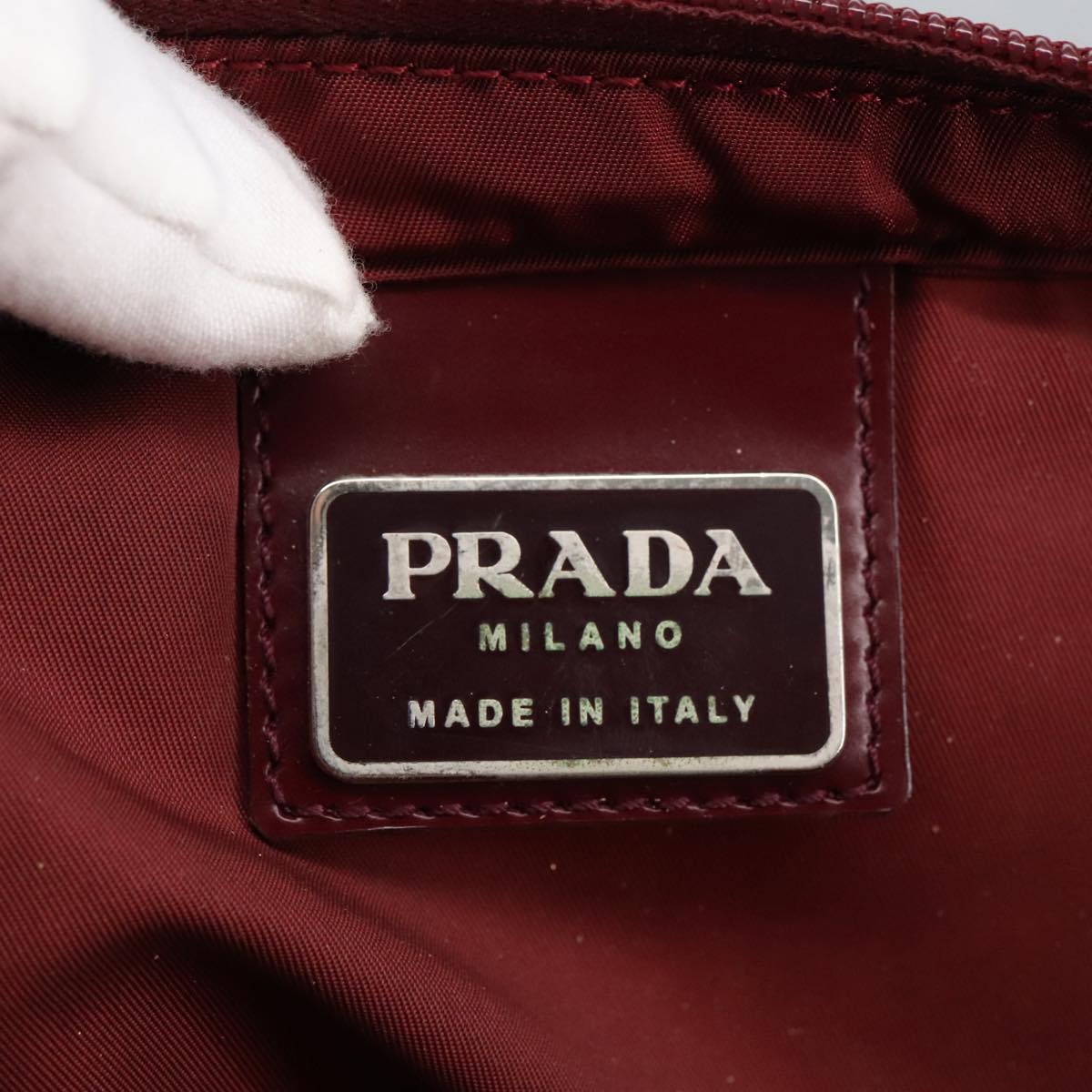 PRADA Shoulder Bag Nylon Bordeaux Silver Auth ar12740