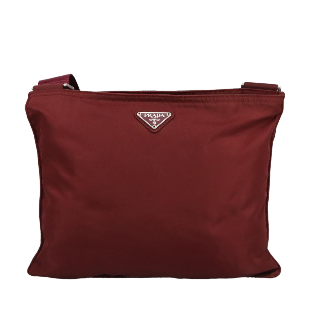 PRADA Shoulder Bag Nylon Bordeaux Silver Auth ar12740