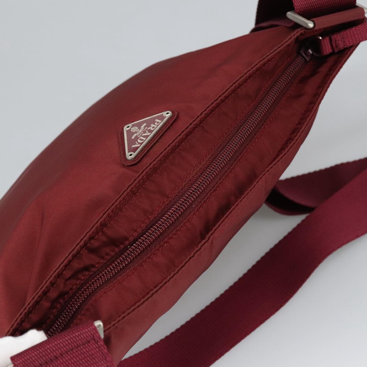 PRADA Shoulder Bag Nylon Bordeaux Silver Auth ar12740