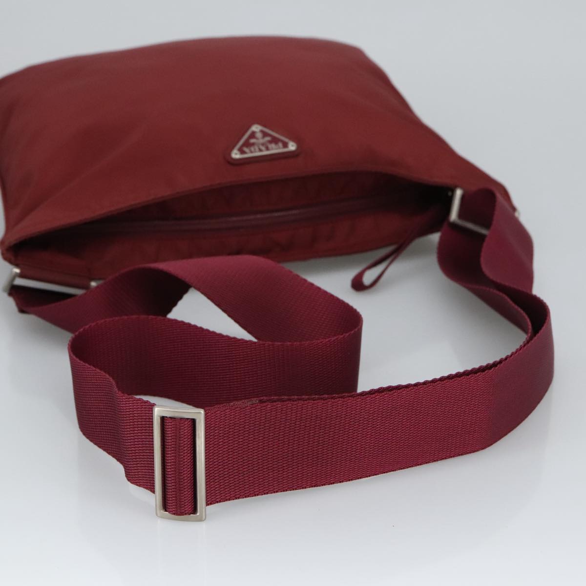 PRADA Shoulder Bag Nylon Bordeaux Silver Auth ar12740