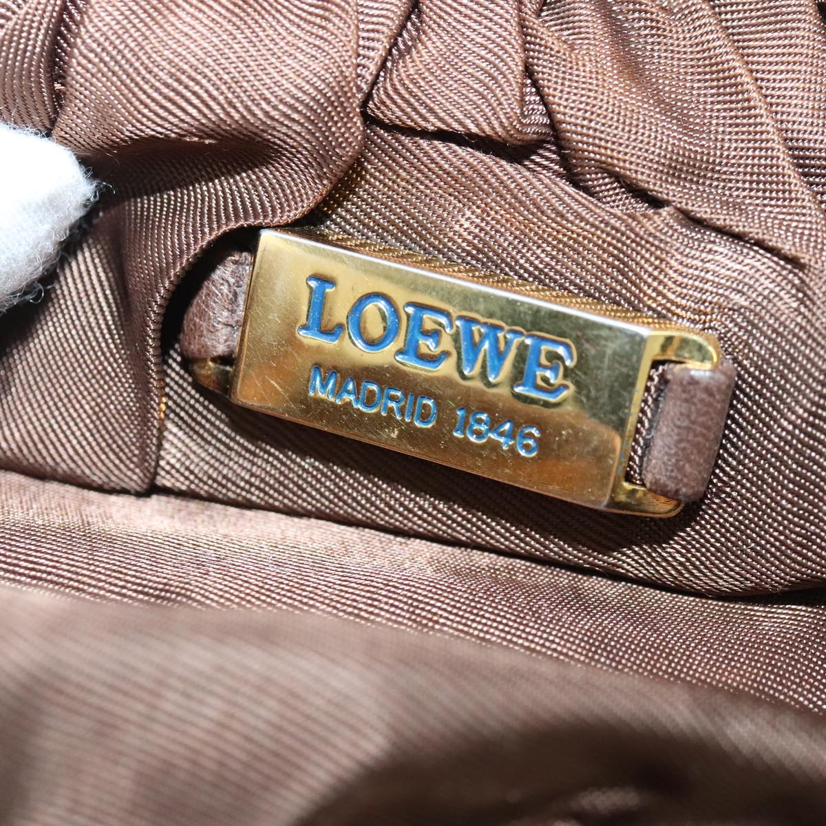 LOEWE Anagram Shoulder Bag Leather Brown Auth ar12747