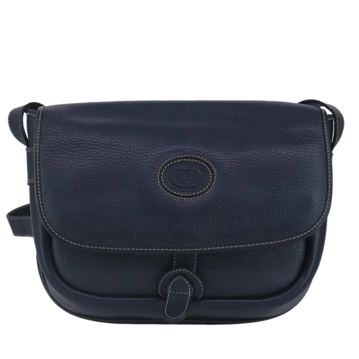 GUCCI Shoulder Bag Leather Navy Auth ar12765