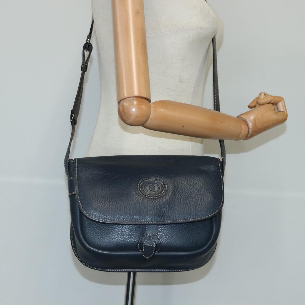 GUCCI Shoulder Bag Leather Navy Auth ar12765