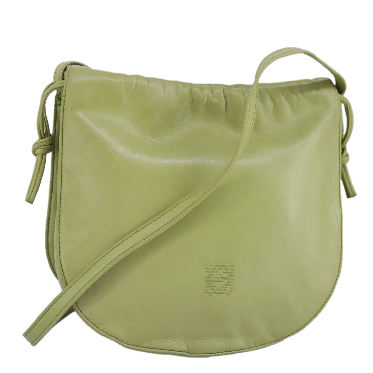 LOEWE anagram Shoulder Bag Leather LIme Green Auth ar12766