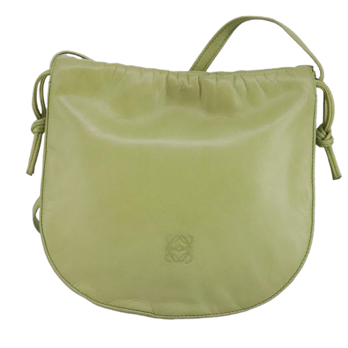 LOEWE anagram Shoulder Bag Leather LIme Green Auth ar12766