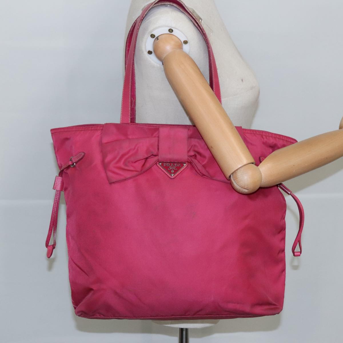 PRADA Tote Bag Nylon Pink Gold Auth ar12768