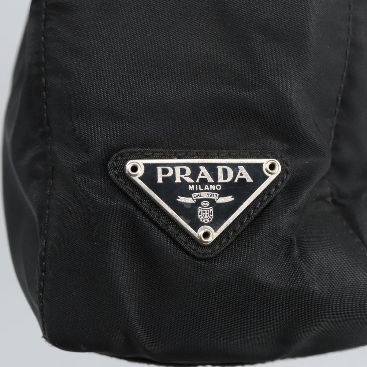 PRADA Tote Bag Nylon Black Silver Auth ar12773