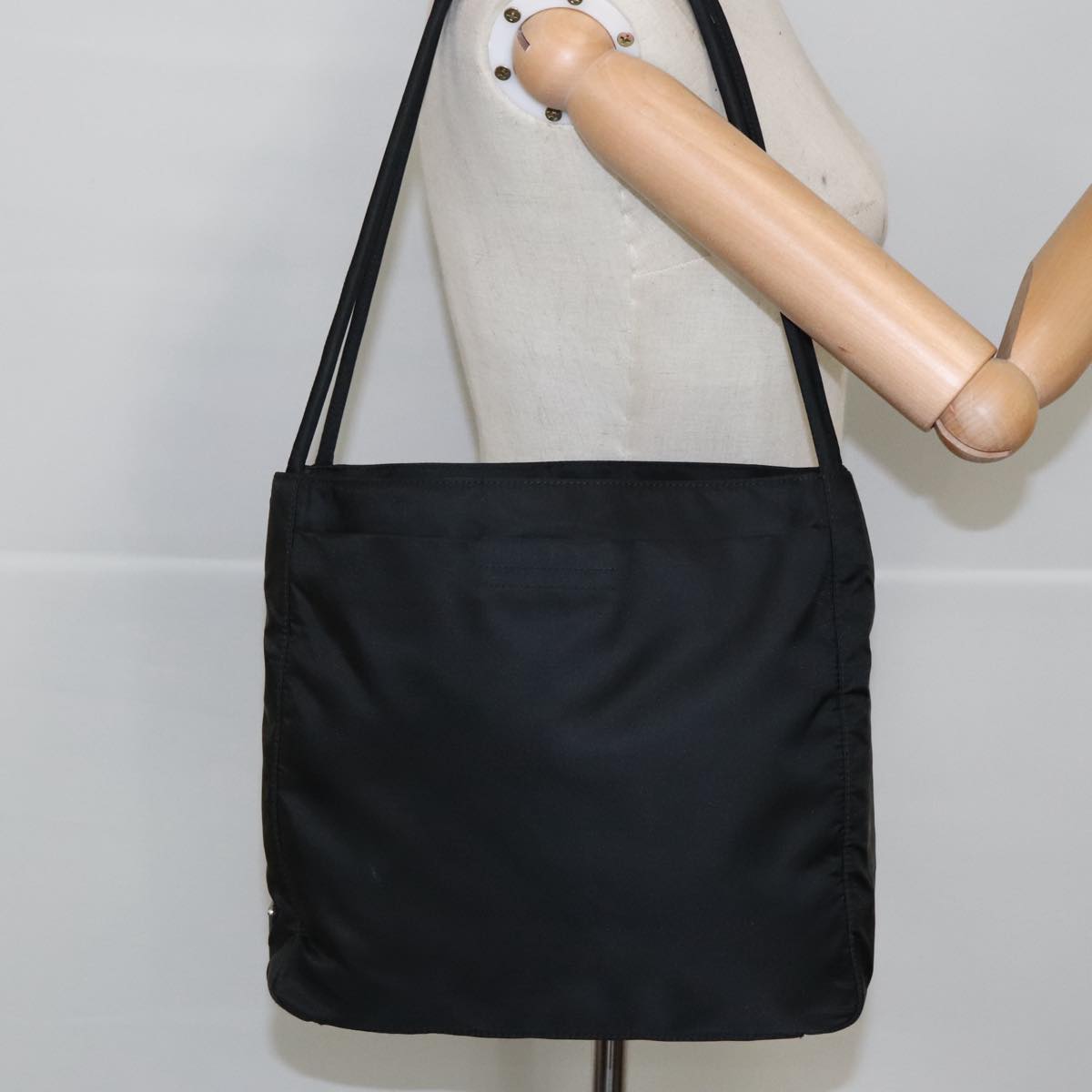 PRADA Tote Bag Nylon Black Silver Auth ar12773