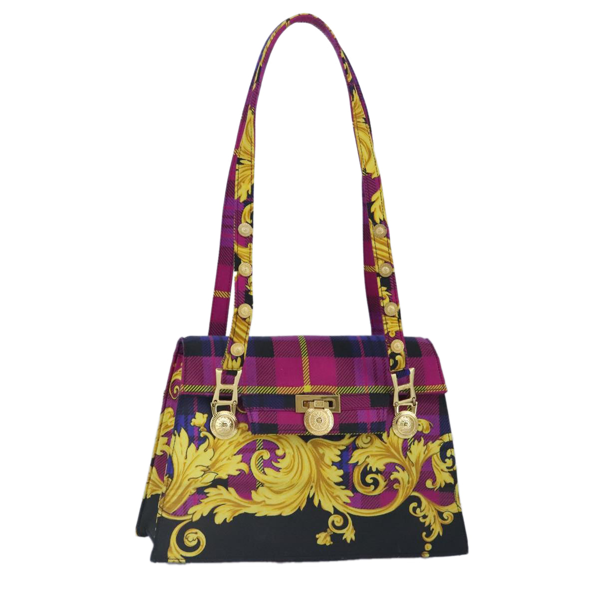 Gianni Versace Shoulder Bag Canvas Purple Yellow Auth ar12775