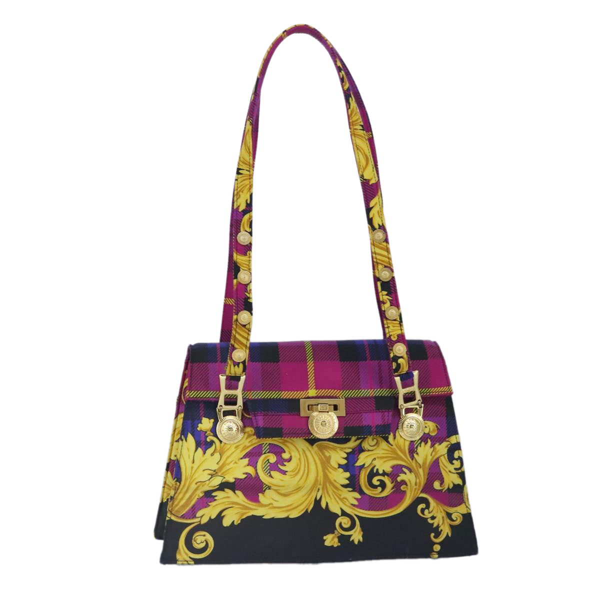 Gianni Versace Shoulder Bag Canvas Purple Yellow Auth ar12775