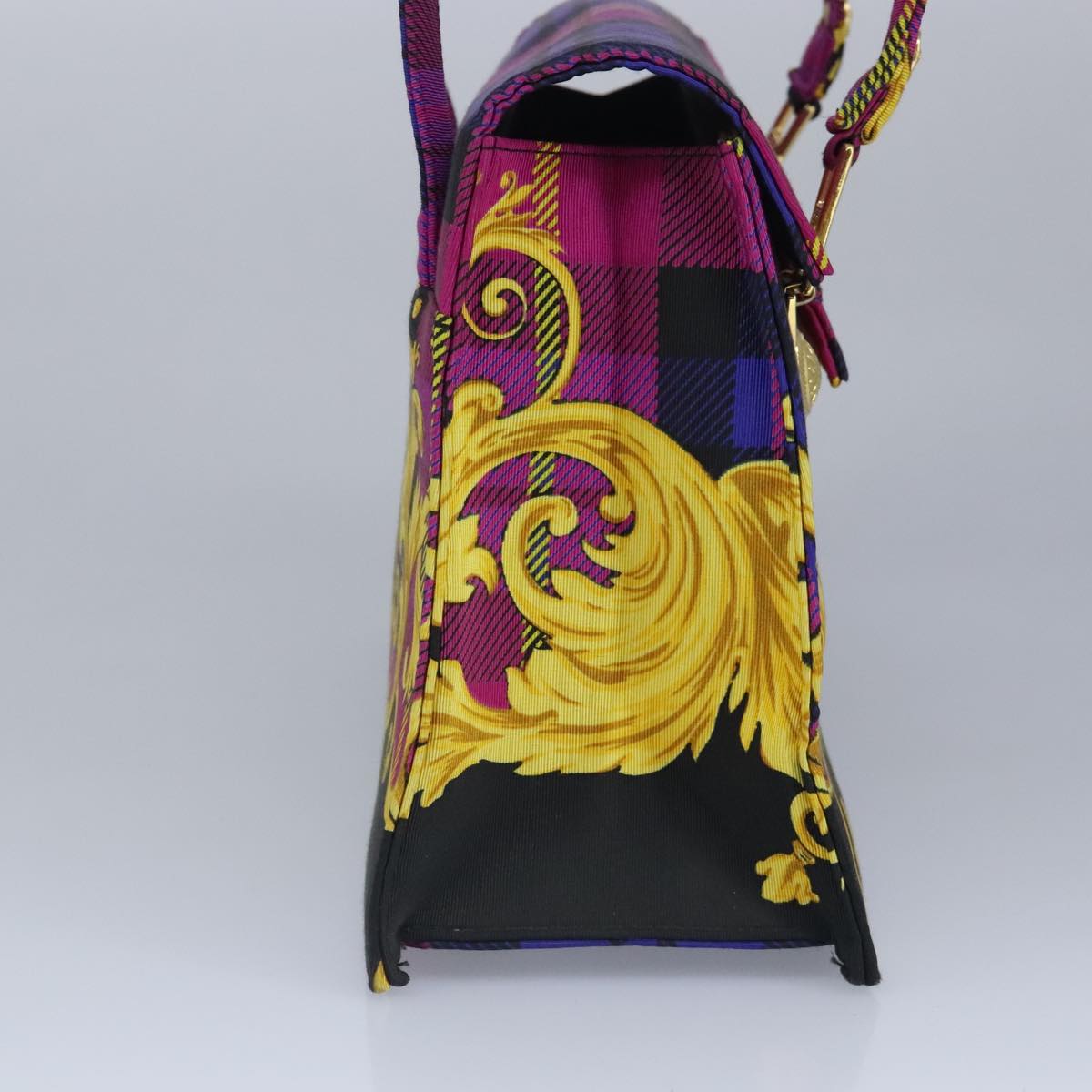 Gianni Versace Shoulder Bag Canvas Purple Yellow Auth ar12775