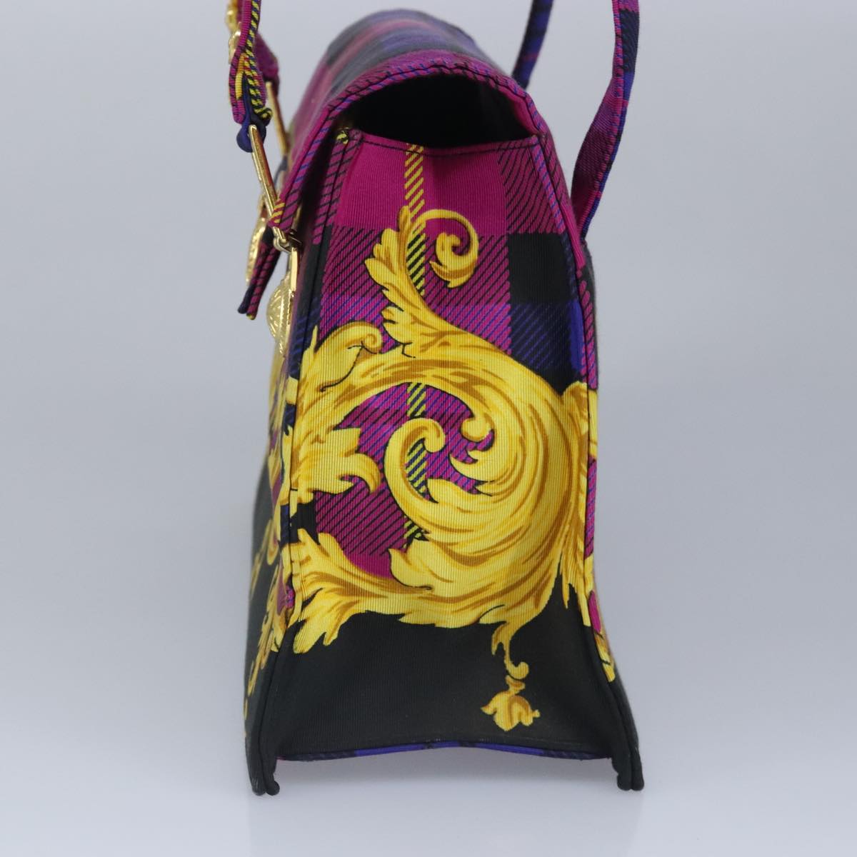 Gianni Versace Shoulder Bag Canvas Purple Yellow Auth ar12775