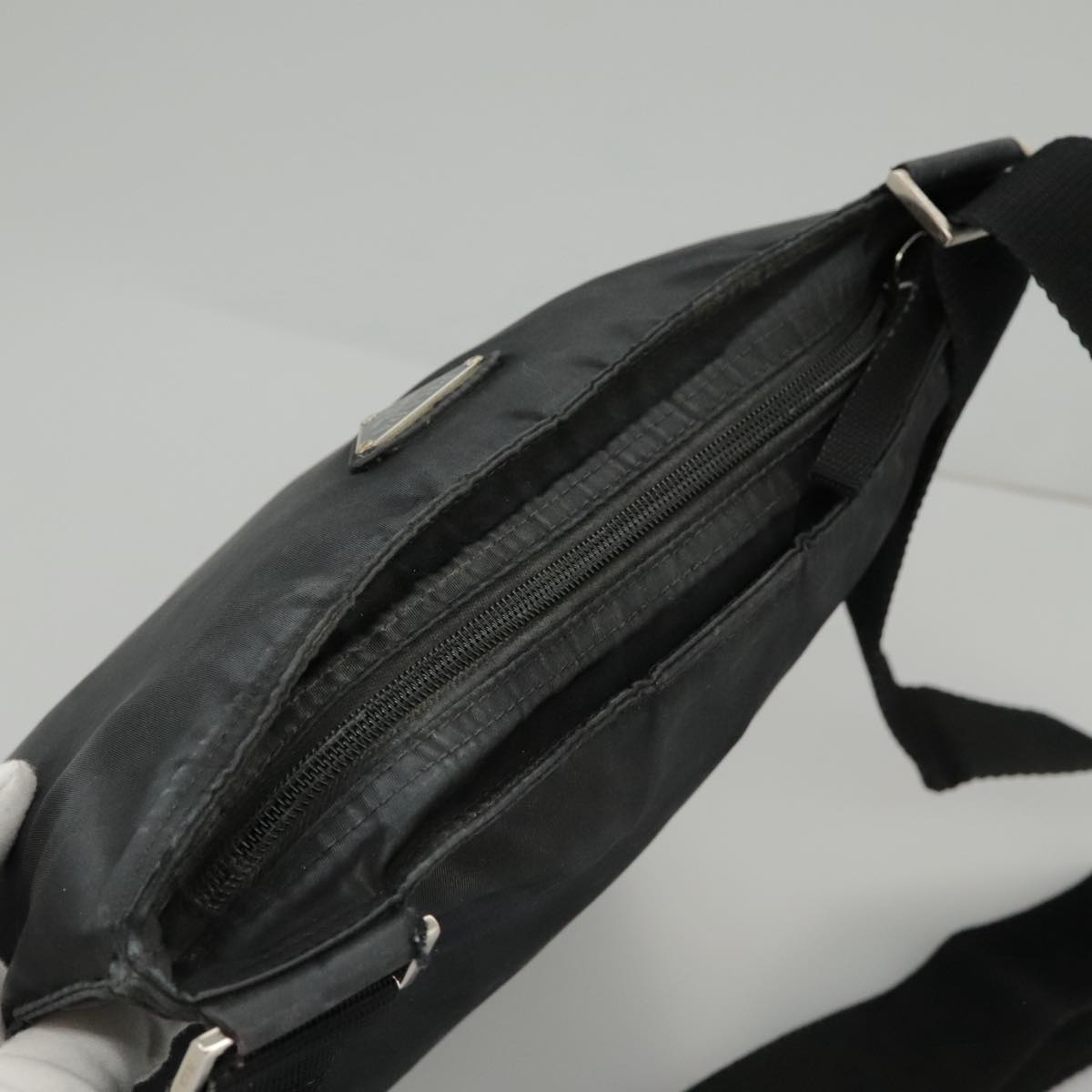 PRADA Shoulder Bag Nylon Black Silver Auth ar12781